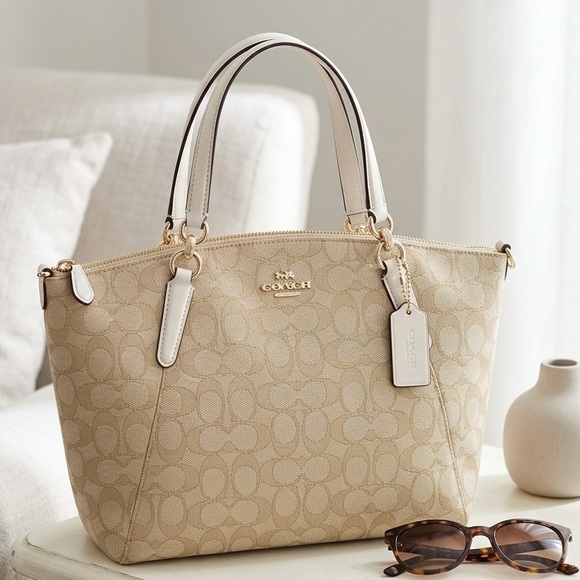 Coach Handbags - COACH Signature Canvas Small Kelsey Satchel Bag - Light Khaki/Chalk (NEW)
